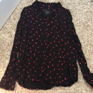 Cherry print long sleeve blouse
